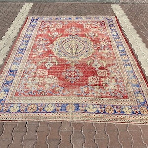 8x11 Turkish Rug, Oushak Rug, Vintage Rug, 8x11 Hallway Rug, Faded Rug, Kitchen Rug, Oriental Area Rug, Boho Rug, Decor Rug