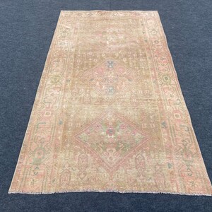 4x7,Area Rug, Vintage Rug, Soft Area Rug, Hallway Rug, Turkish Rug, Oushak Area Rug, Living Room Rug, Antique Rug, Unique Rug 4x7, Muted Rug