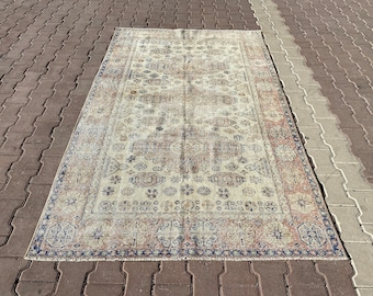 Natural Rug, Turkish Rug, 5x7 Rug, Anatolian Rug, Muted Rug 5x7, Vintage Rug, Oushak Rug, Handknotted Rug, Distressed Rug,Antique Rug