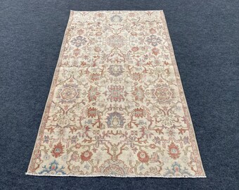 4x6 Vintage Area Rug, Wool HandMade Rug, 4x6 Soft Oushak Rug, 4x6 Turkish Rug, Turkish 4x6 Ft Rug, 4x6 Ft Entry Small Rug, Boho Decor Rug