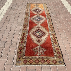3x11  Turkish Neutral Vintage Runner, Hallway Runner, Kitchen Runner, Home Decor Runner, 3x11 Vintage Rug Runner, Hallway Corridor Runner