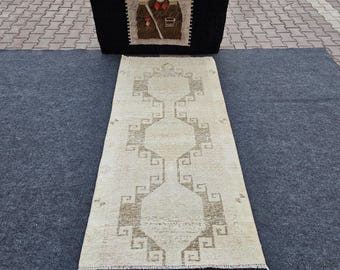 3x6 Neutral Soft Rug, Low Pile Runner, Medium Size Rug, Anatolian Wool Rug, Bohemian Gft Rug, Ousshak Worn Rug, 3x6 Turkish Decor Rug