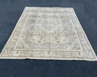 10x12 Neutral Vintage Rug , Oriental Antique Wool Rug, Decor Rug, Living Room Rug, Hand Woven Rug, Large Area Rug, Muted Oushak Rug 10x12