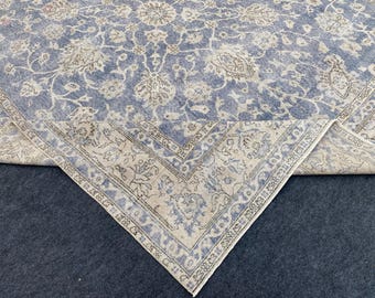 9x12 Living Room Rug, Antique Decor Rug, Bohemian Worn Rug, Anatolian Soft Rug,  Turkish Large Rug, Vintage Faded Rug, 9x12 Oushak Wool Rug