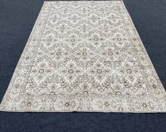 7x10 Muted Oushak Rug, Vintage Decor Rug, Anatolian Rustic Rug, Bohemian Antique Rug, Turkish Large Rug, Oversize Wool Rug,7x10 Neutral Rug