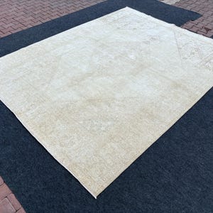 8x1O Neutral Rug, Turkish Area Rug, Oriental Antique Carpet, Bedroom Rug, Handmade Wool Rug, Dining Room Rug, Muted Oushak Rug,Pale Rug 8x10