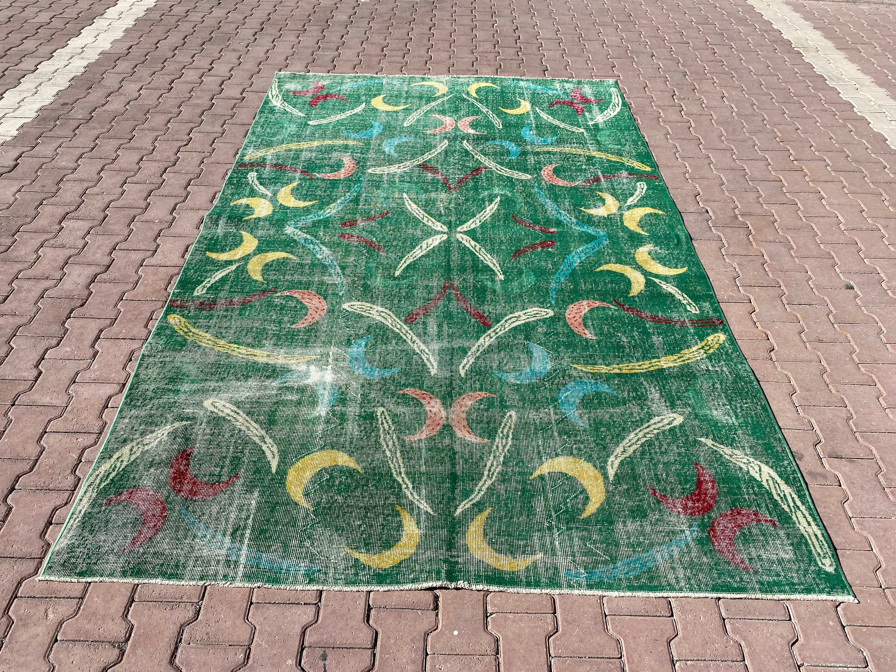 7x10 グリーン ギフト ラグ、ヴィンテージ ソフト ラグ、ニュートラル