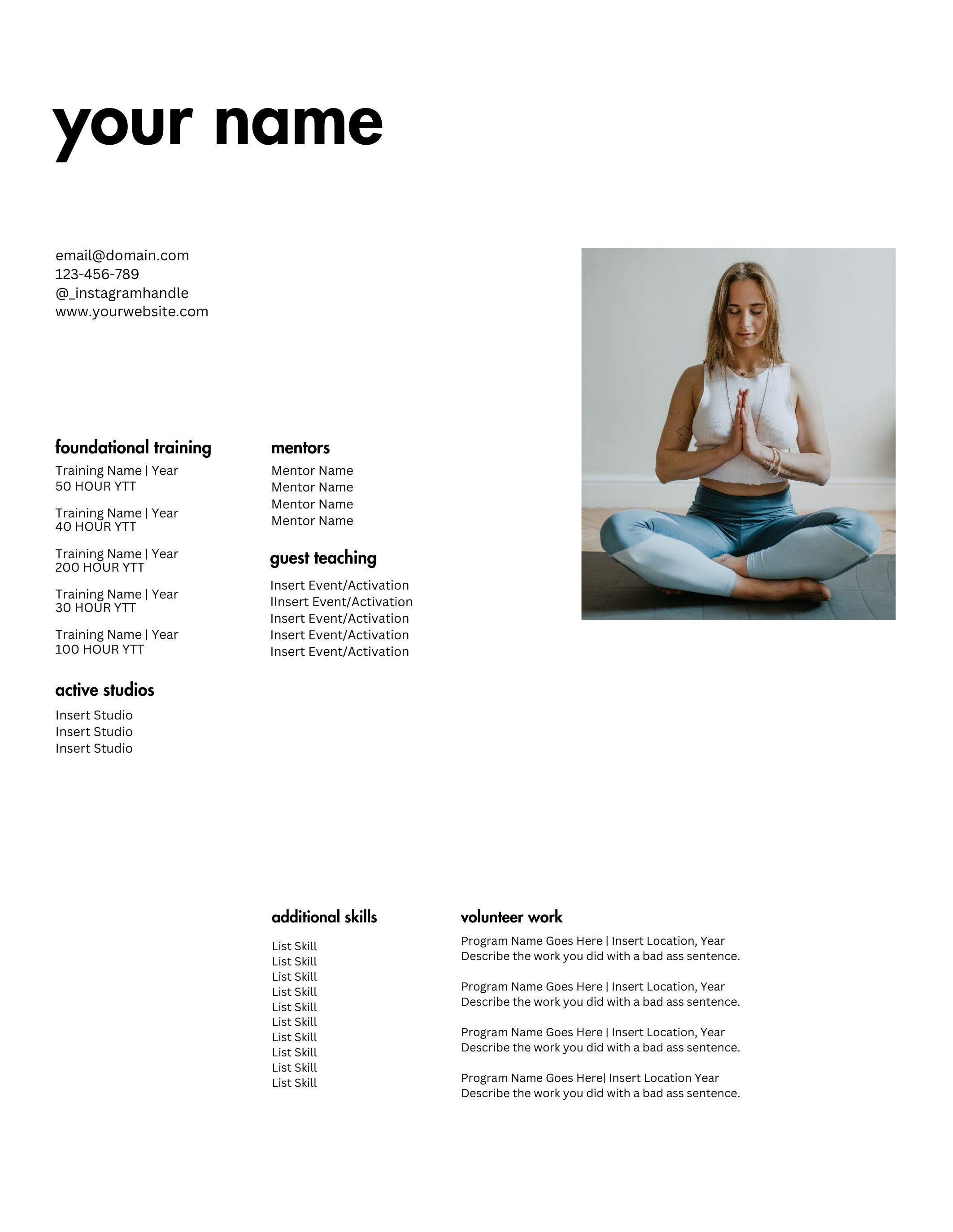 Yoga Teacher Resume Canva Template - Il Fullxfull.5056147084 3ihd 
