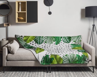 Tropical leaves throw blanket --- home accessories soft couch home warming gift