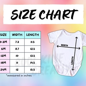 NO BRAND NAME on Chart - Rabbit Skins 4424 Infant Baby Bodysuit Size Chart -  White Color Shirt on Rainbow Background Size Guide