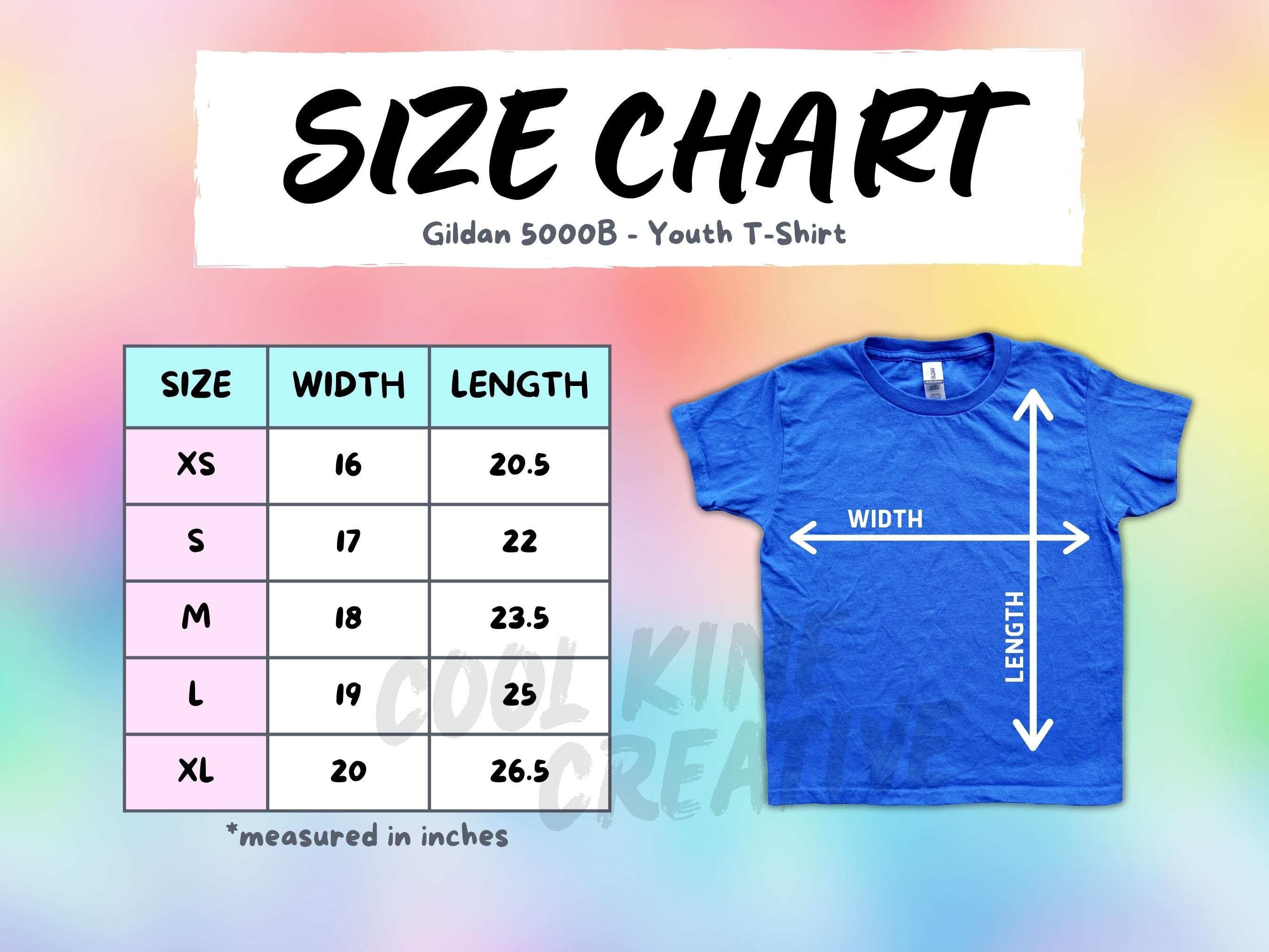 Gildan 5000B Kids T-shirt Size Chart - ROYAL BLUE Color Shirt on