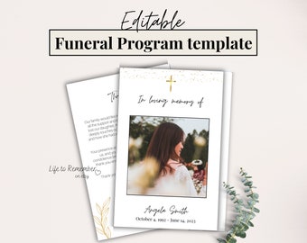 Christian Funeral Program Template Editable in Canva, Obituary Celebration of Life Card, Funeral Service in Loving Memory, Order of Service