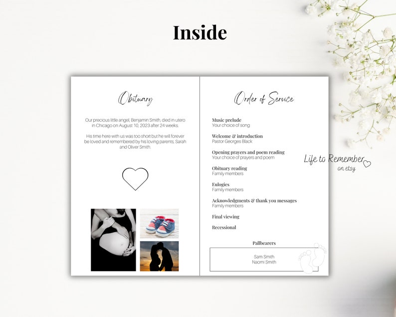 Stillborn Baby Funeral Program Template Editable in Canva, Baby