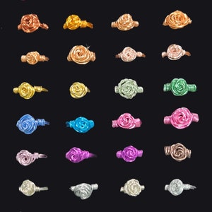 Anillo de rosa envuelto en alambre hecho a mano - Joyería sin níquel - Anillo de flores hipoalergénico - Banda floral - Anillo personalizado para ella