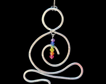 Wire Yoga Pose Sculpture: Chakra Car Suncatcher, Window Ornament