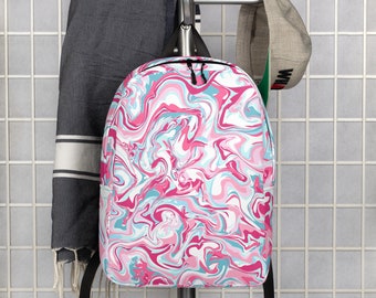 Polyester Backpack with 'Pink Marble' Artistic Print | Laptop Sleeve | Water-Resistant and Eco-Friendly