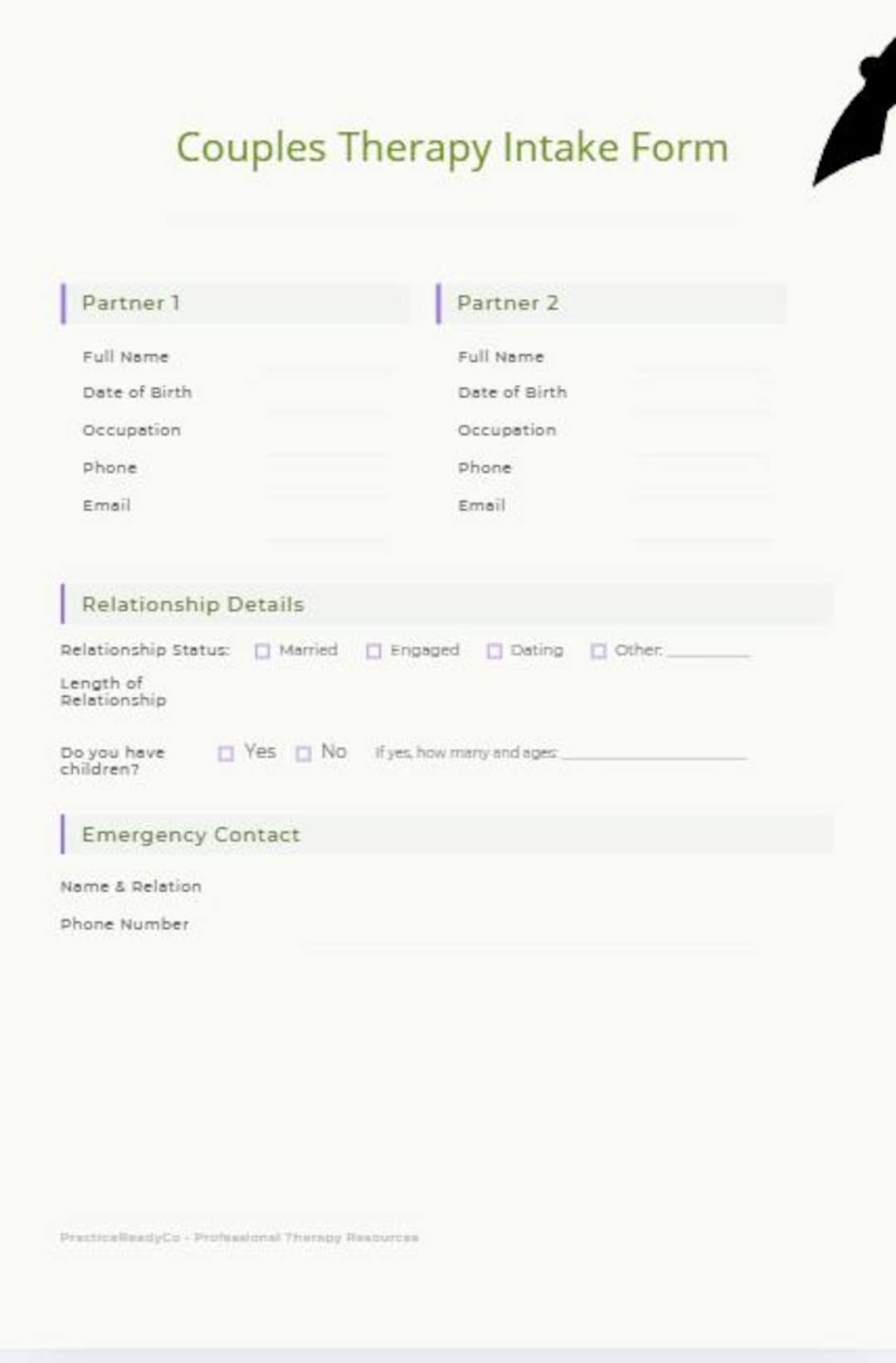 Couples Therapy Intake Form Canva | Relationship Counseling Template ...