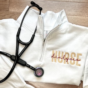 Embroidered Nurse Sweater, Personalized Rn Quarter Zip, Healthcare worker sweatshirt