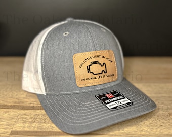 Car engine hat, Mechanic hat, I’m going to let it shine hat,  Funny Engine light baseball hat, Trucker hat, Car cap, Leather patch hat