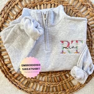 Respiratory Therapist Sweatshirt, Embroidered Personalized Nurse Custom Floral Quarter Zip, Healthcare worker sweater