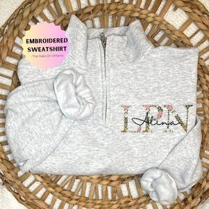 Neutral Embroidered Nurse Personalized sweatshirt Personalized Rn Quarter Zip, Healthcare worker sweater
