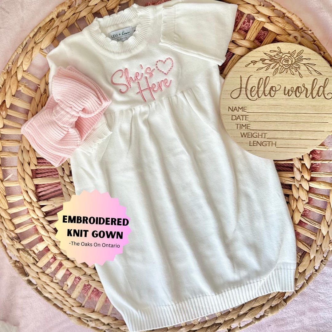 Personalized Knit Coming Home Baby Outfit, Embroidered She’s Here Birth — free download