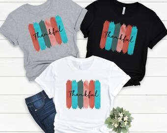 Thankful Pastel Brushstroke Tee, Pastel Brushstroke Tee, Thankful T-shirt, Womens Fall T-shirt, Fall Colors Tee, Fall Thankful Tee