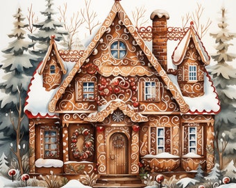 Gingerbread House Printable, Printable Wall Art, Whimsical Winter Decor, Christmas Decor