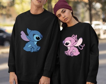 Sudadera de pareja Stitch Angel, sudadera Stitch Angel Valentines, sudadera de pareja personalizada, sudadera de aniversario, camisa de punto y ángel