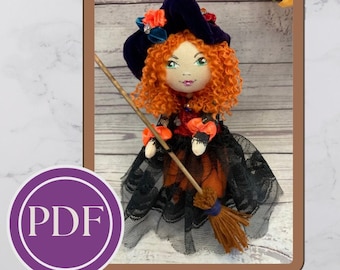 Naaipatroon heksenpop, doe-het-zelf halloweencadeau (pdf-patroon)