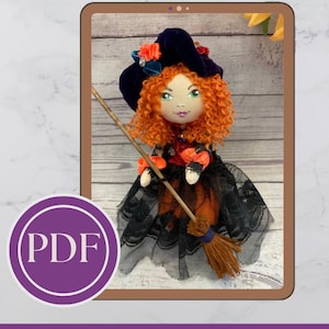 Witch doll pattern, Halloween gift with your own hand, DIY doll pattern, PDF sewing pattern doll, Tutorial step-by-step