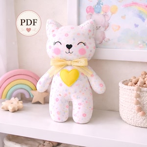 Plush Cat Sewing Pattern PDF, Soft Toy for Kids, Cuddle Gift DIY