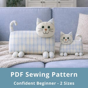 Cat Pillow Sewing Pattern: Upcycled Denim, Floral Embroidery (PDF Pattern, 2 Sizes) Beginner's Guide