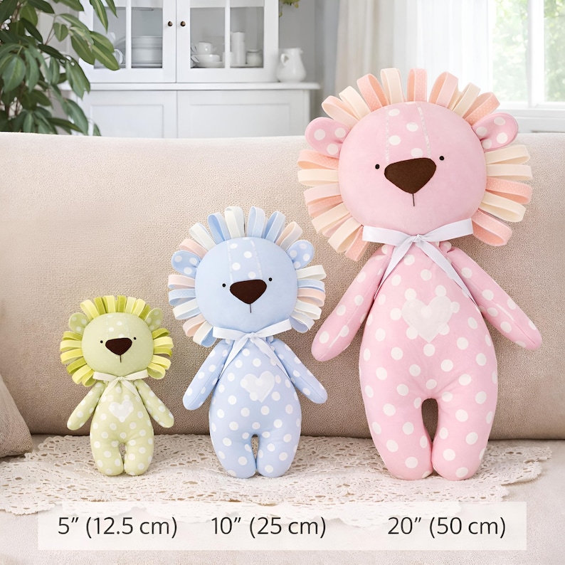 Easy Lion Plush Sewing Pattern PDF for Beginners | 3 Sizes 5 10 20 in | Soft Toy | Baby Shower Gift | Eco Friendly Option.
Beginner-friendly lion plush sewing pattern PDF. Easy toy DIY in 3 sizes (5, 10, 20 in). Perfect baby shower gift, eco-friendly option.