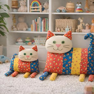 Cat Pillow Sewing Pattern: Upcycled Denim, Floral Embroidery (PDF Pattern, 2 Sizes) Beginner's Guide