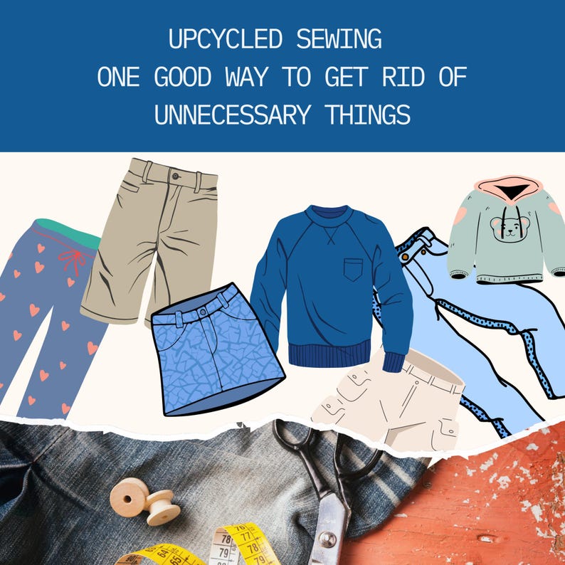 Upcycling idea for Kind Cat sewing pattern, using old clothes and fabric scraps for sewing