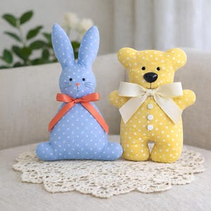 Set di modelli di cucito per orsi e coniglietti - 2 semplici peluche in formato PDF, adatti ai principianti