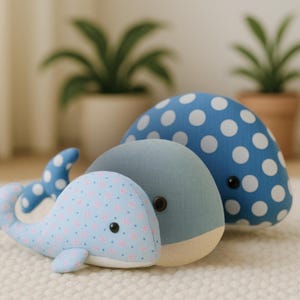 Molde para costura de baleia de jeans: brinquedo de pelúcia para iniciantes, 3 tamanhos (molde em PDF)