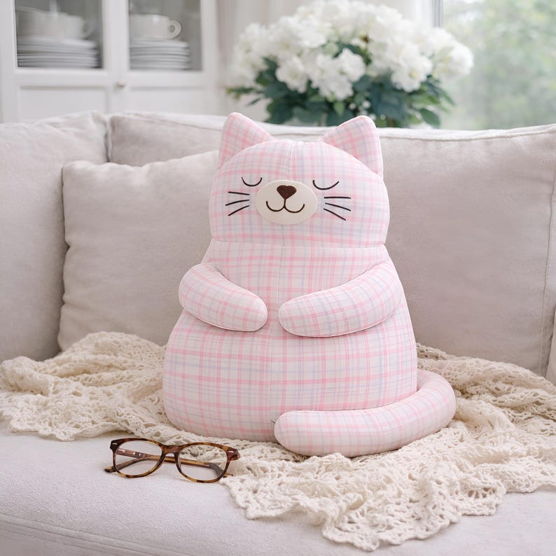 calm plush cat toy, nursery decor stuffed cat, soft baby room toy