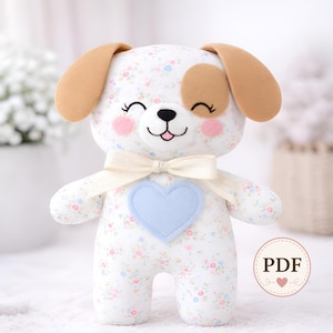 Patrón de costura de cachorro suave en PDF. Patrón de peluche para perro en 3 tamaños. Para principiantes. Patrón de peluche para gato de 5, 10 y 20 pulgadas.