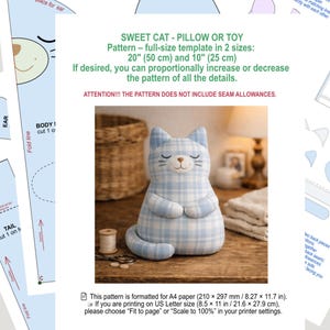 cat sewing pattern PDF, printable plush toy template, digital download
