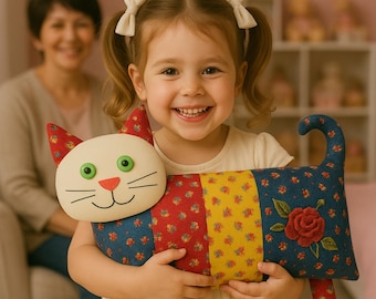 Cat Pillow Sewing Pattern: Upcycled Denim, Floral Embroidery (PDF Pattern, 2 Sizes) Beginner's Guide