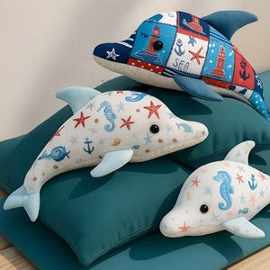 Naaipatroon dolfijn (pdf): doe-het-zelfknuffel, 3 maten, upcycling-tutorial. Zelfverzekerde beginner