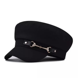 Zwarte metalen gesp Bretonse vioolpet Vintage Britse platte top vissershoed Krantenjongenshoed Vizier baret pet Paperboy Gatsby hoed voor vrouwen Meisjes