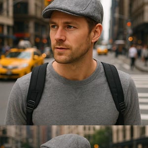 Scala Classics Flat Cap Golf Hat Mens M Gray Wool Blend Herringbone Tweed Snap