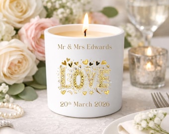 Hochzeit Tischkerze, Personalisierte Mr & Mrs Kerze, Benutzerdefinierte Name Datum Andenken,