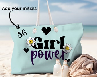 Girl Power Custom Beach Bag, Custom Pool Bag, Weekend Oversized Bag, Personalised Bag, Gift For Her, Birthday Party Gift, Bachelorette Party