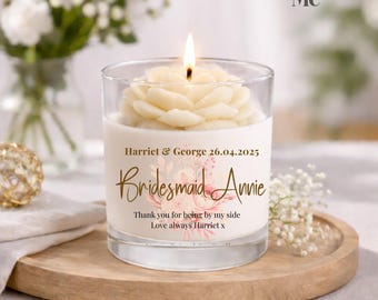 Personalisierte Pfingstrosen-Soja-Kerze, Brautjungfer Dankeschön, Hochzeitsandenken