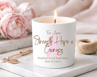 Personalisierte Brustkrebs-Kerze - Geschenk für Stärke, Hoffnung, Mut