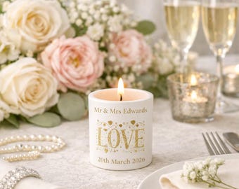 Personalisierte Hochzeit Favor Candle, Mini Soja Kerze, Custom Tischgeschenk